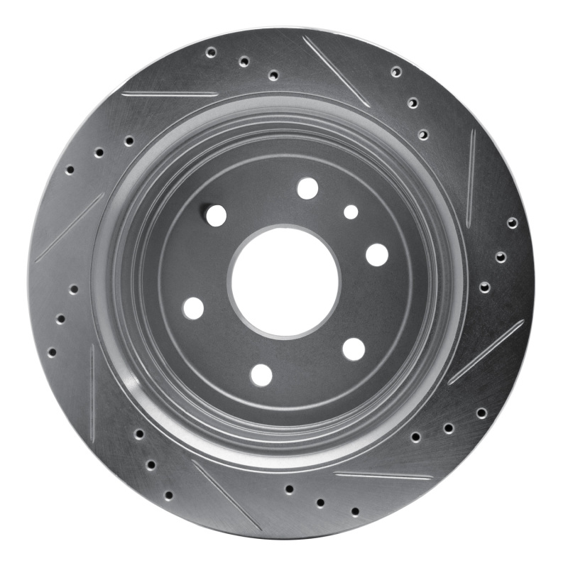 Cadillac XTS Brake Rotor (1) - Rear Left - R1 Concepts - Drilled & Slotted - Silver - `13-`19